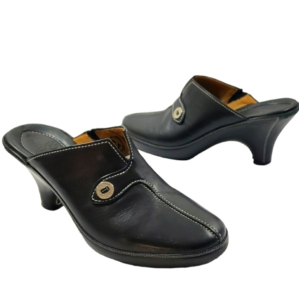 Cole Haan Slip On Black Heeled Mule Platform Sandals D 15242 Woman Shoes Size 8.